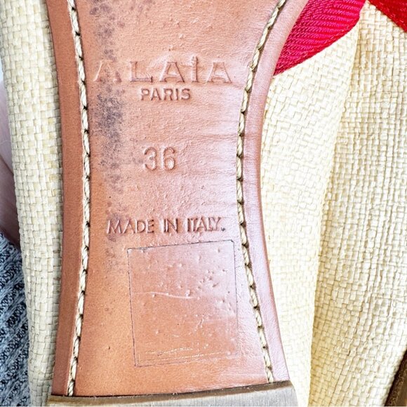 Alaia Raffia Straw ballet flats with red bow detail and trim size 36 - Picture 9 of 9